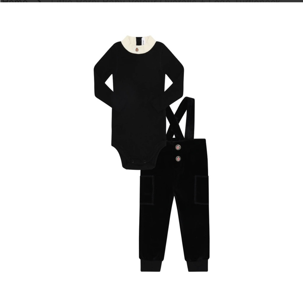 Little Parni Baby Velour Overalls + Logo Turtleneck - Black Size 2